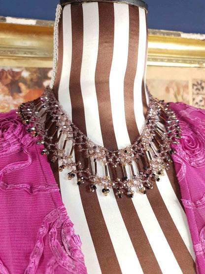 Vintage 1980s Bead Collar Boho Necklace Copper Mauve Bohemian