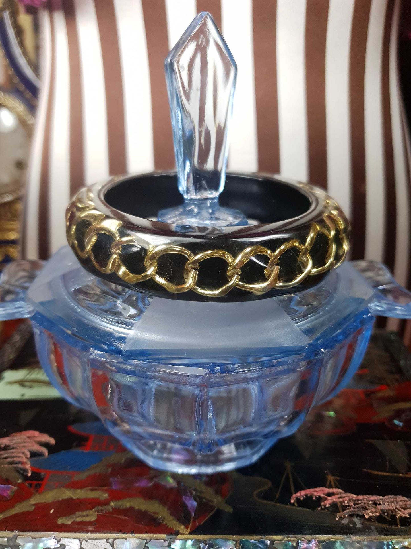 Vintage 1980s Lucite Gold Chain Bangle Bracelet Modernist