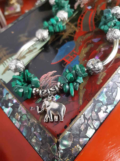 Vintage 1980s Malachite Boho Elephant Necklace Bohemian