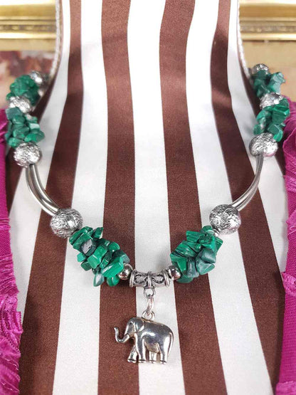 Vintage 1980s Malachite Boho Elephant Necklace Bohemian