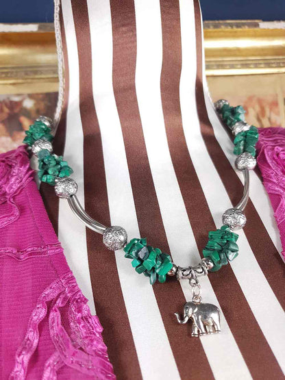Vintage 1980s Malachite Boho Elephant Necklace Bohemian