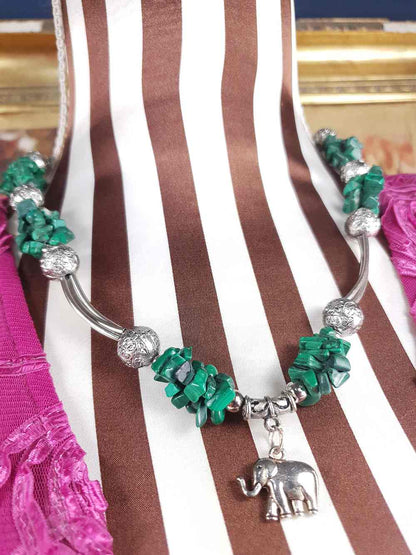 Vintage 1980s Malachite Boho Elephant Necklace Bohemian