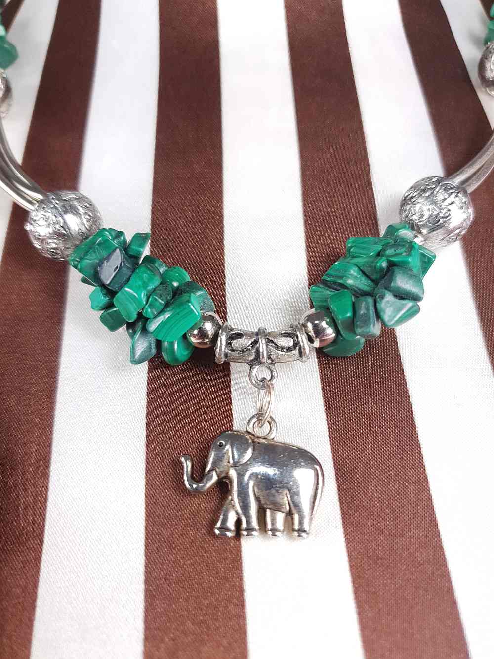 Vintage 1980s Malachite Boho Elephant Necklace Bohemian
