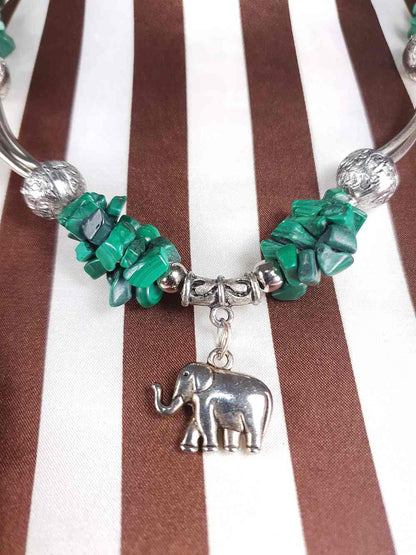 Vintage 1980s Malachite Boho Elephant Necklace Bohemian