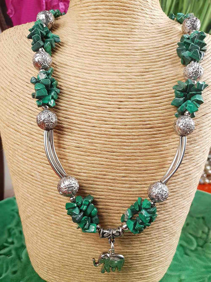 Vintage 1980s Malachite Boho Elephant Necklace Bohemian