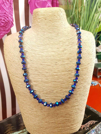 Vintage 90s Blue Aurora Borealis Glass Bead Necklace AB