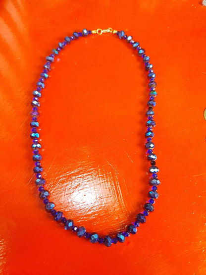 Vintage 90s Blue Aurora Borealis Glass Bead Necklace AB
