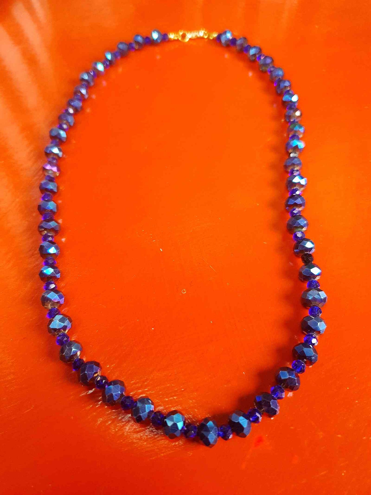 Vintage 90s Blue Aurora Borealis Glass Bead Necklace AB