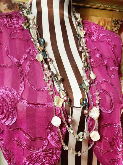 Vintage 90s Mother of Pearl Long Necklace Multi Tier Boho