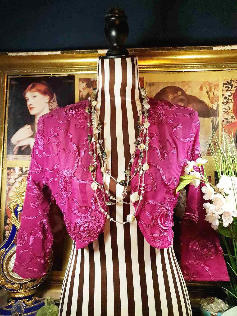 Vintage 90s Mother of Pearl Long Necklace Multi Tier Boho