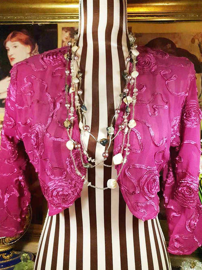 Vintage 90s Mother of Pearl Long Necklace Multi Tier Boho