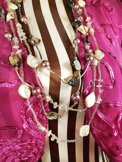 Vintage 90s Mother of Pearl Long Necklace Multi Tier Boho