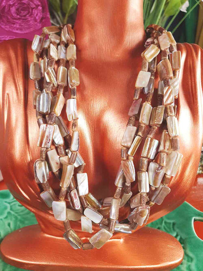 Vintage 90s Abalone Boho Necklace  - Five Strand Bohemian