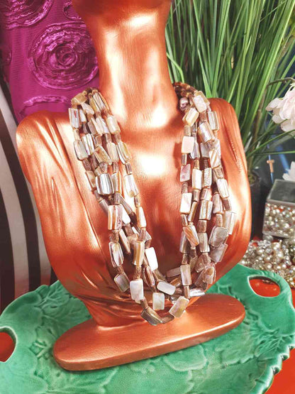 Vintage 90s Abalone Boho Necklace  - Five Strand Bohemian