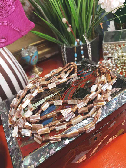 Vintage 90s Abalone Boho Necklace  - Five Strand Bohemian