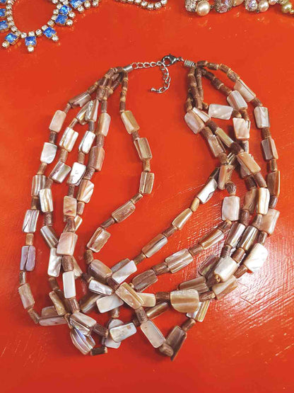 Vintage 90s Abalone Boho Necklace  - Five Strand Bohemian