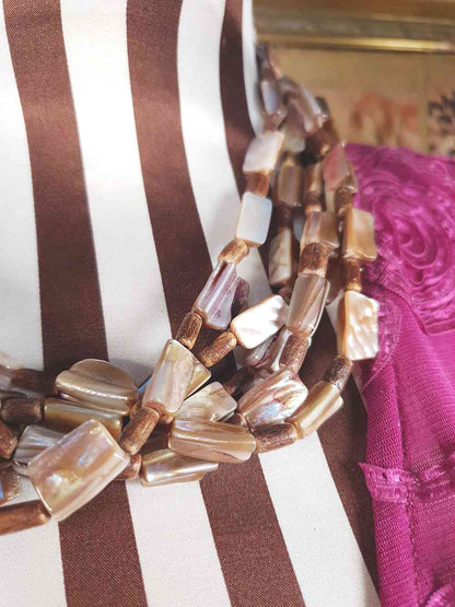 Vintage 90s Abalone Boho Necklace  - Five Strand Bohemian