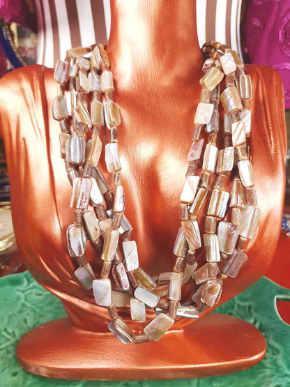 Vintage 90s Abalone Boho Necklace  - Five Strand Bohemian