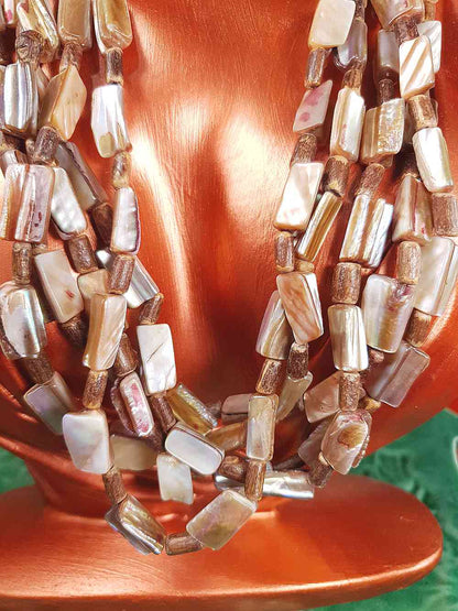 Vintage 90s Abalone Boho Necklace  - Five Strand Bohemian