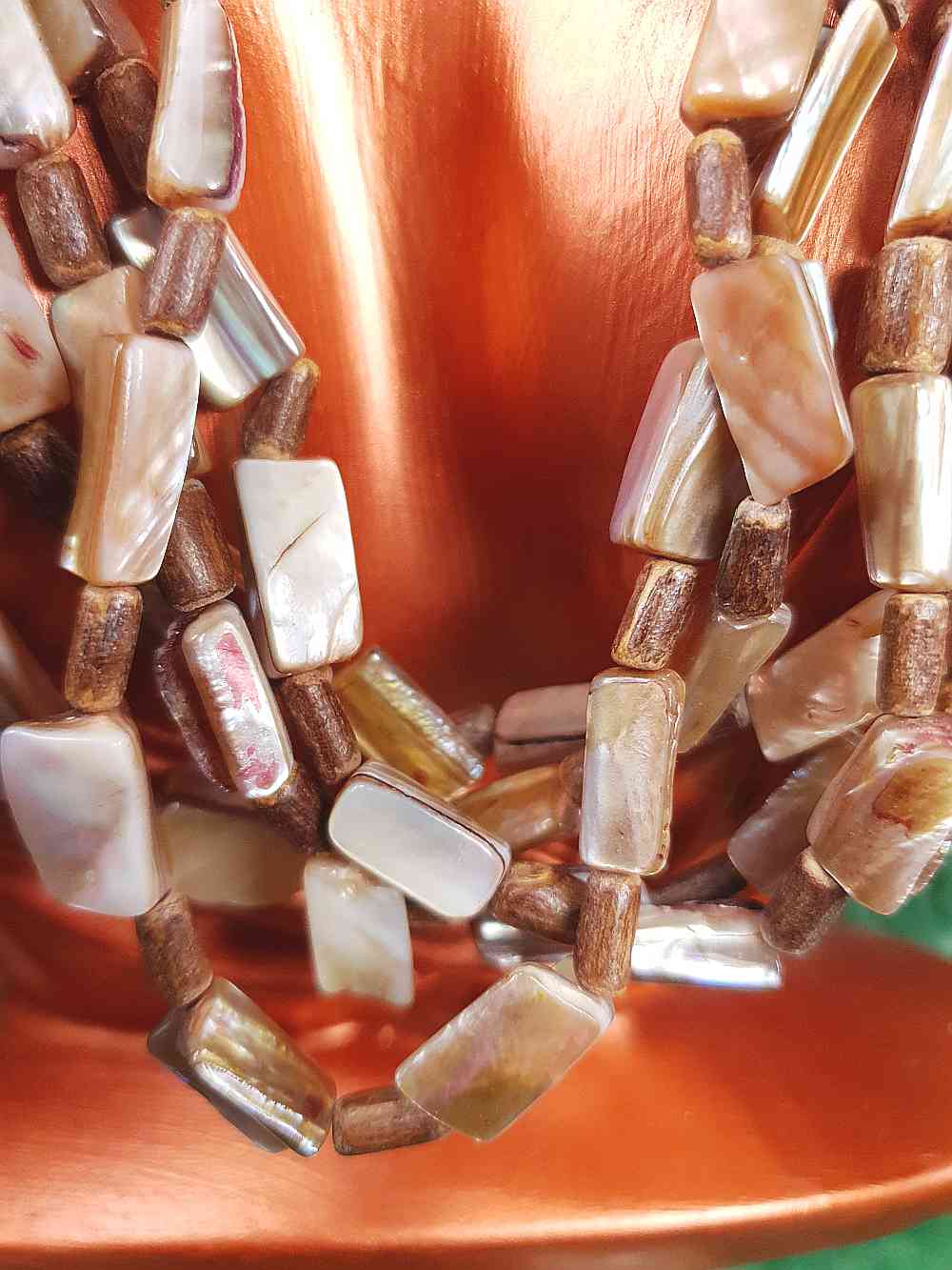 Vintage 90s Abalone Boho Necklace  - Five Strand Bohemian