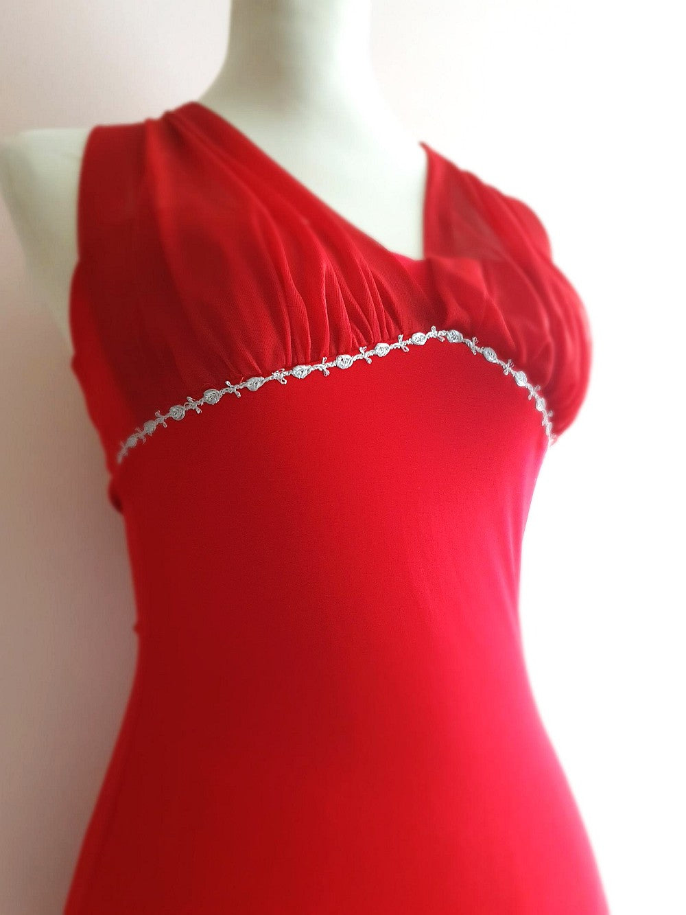 Vintage 90s Red Chiffon Halter Dress Cocktail Party Evening Midi - Size 10
