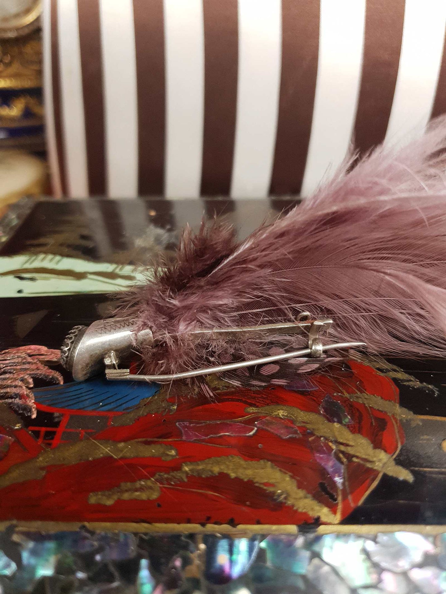 Vintage Victorian Scottish Feather Plume Garnet Brooch Red Grouse Pin Antique