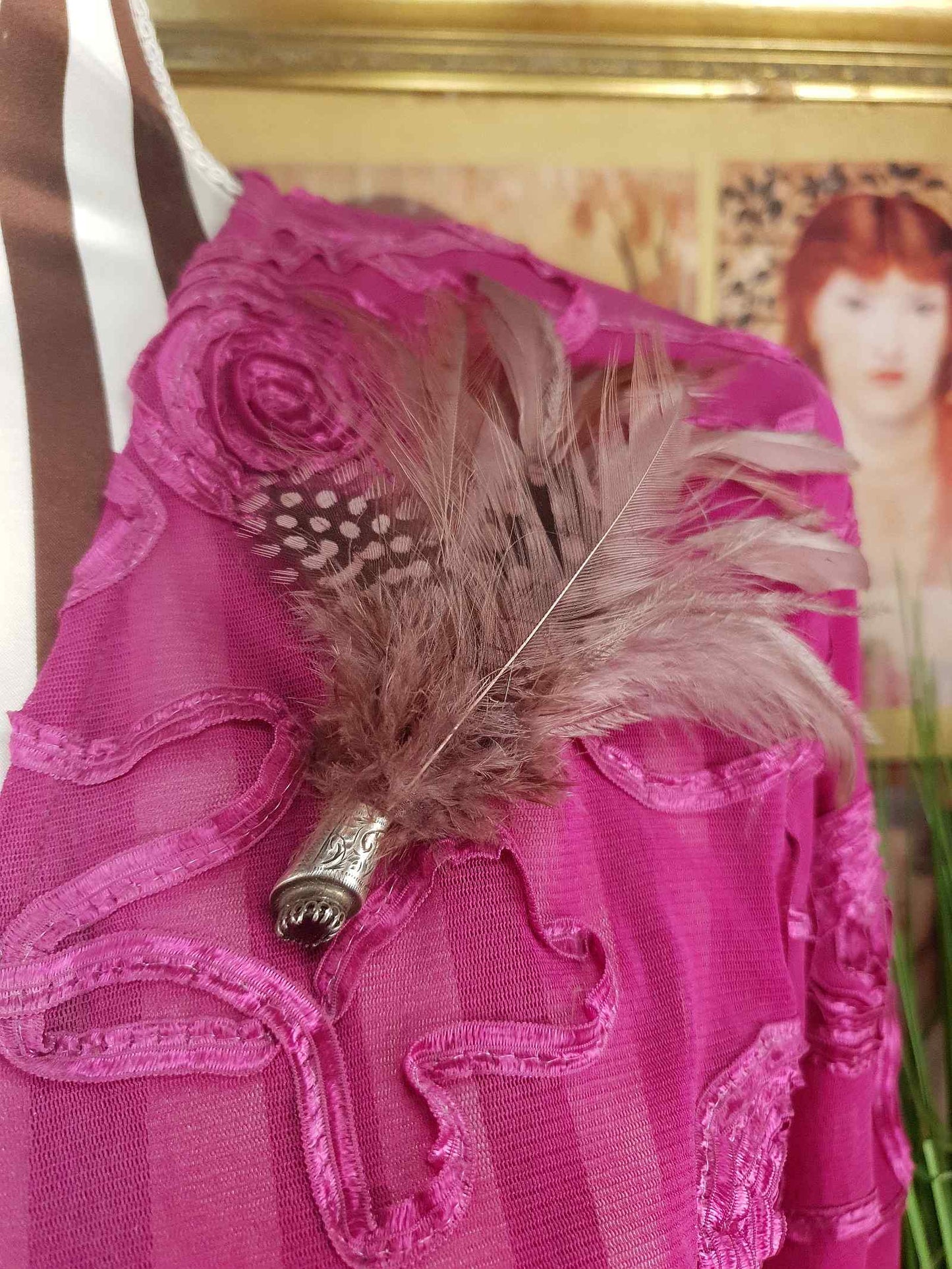 Vintage Victorian Scottish Feather Plume Garnet Brooch Red Grouse Pin Antique