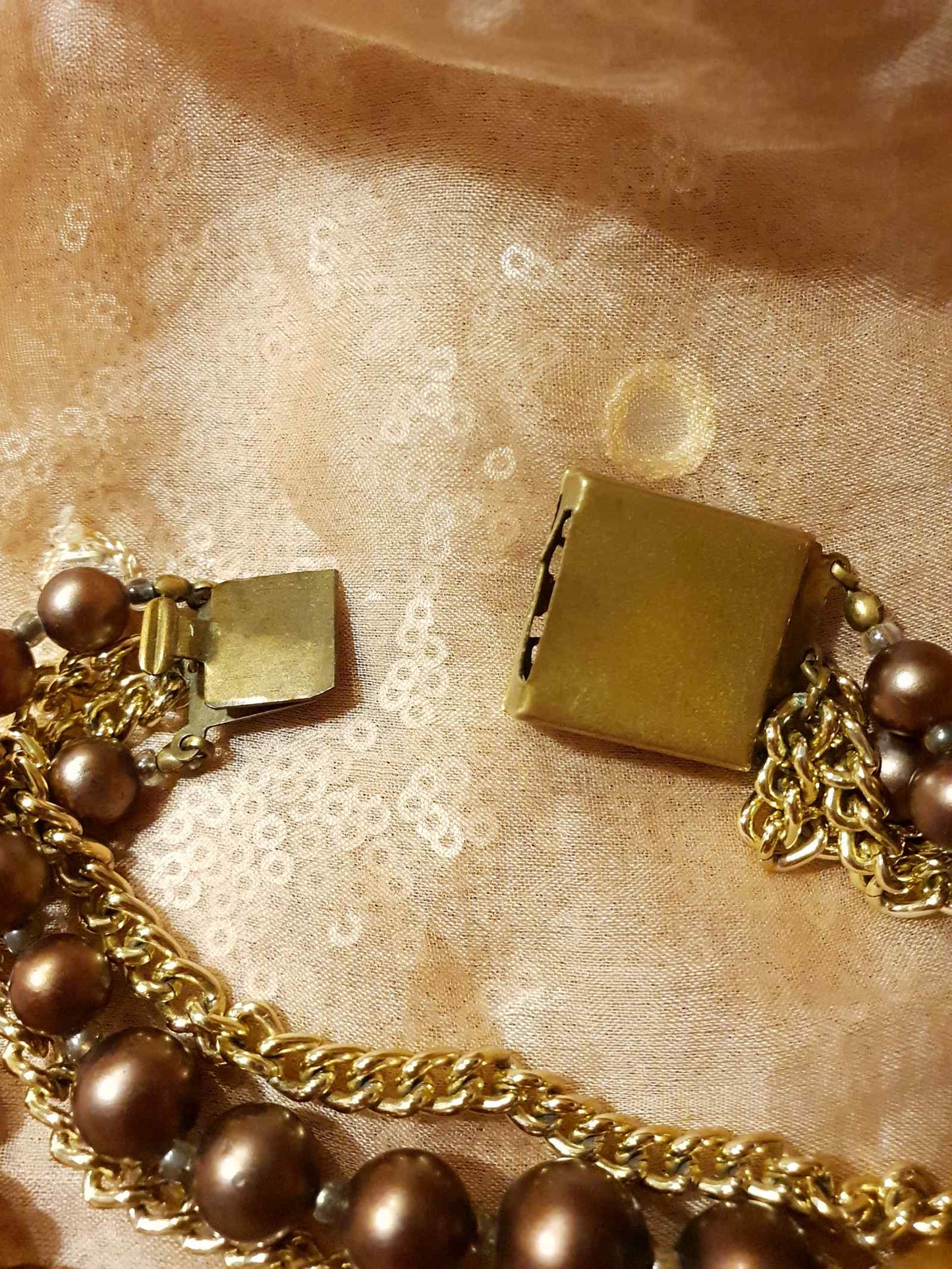 Beautiful 1950s Vintage Gold/Choc Brown Faux Pearl Multi Tier Necklace