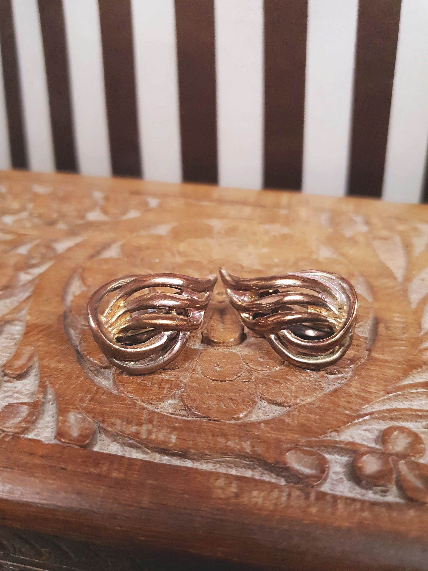 Vintage 1950s Flame Earrings Copper Brass Clip-Ons Mid-Century Modern MCM