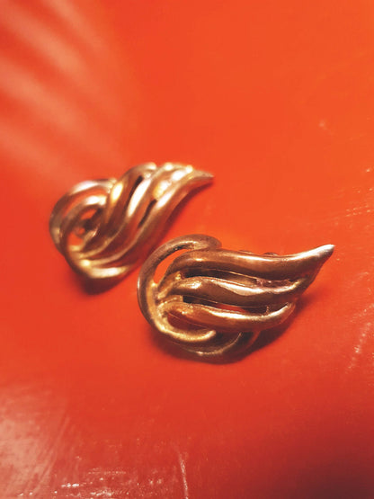 Vintage 1950s Flame Earrings Copper Brass Clip-Ons Mid-Century Modern MCM