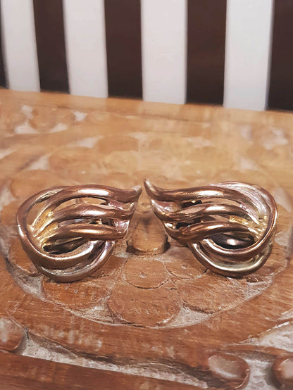 Vintage 1950s Flame Earrings Copper Brass Clip-Ons Mid-Century Modern MCM