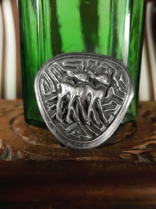 Vintage 1950s Pewter Deer Brooch Artisan Mid-Century