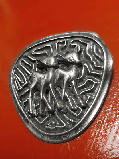 Vintage 1950s Pewter Deer Brooch Artisan Mid-Century