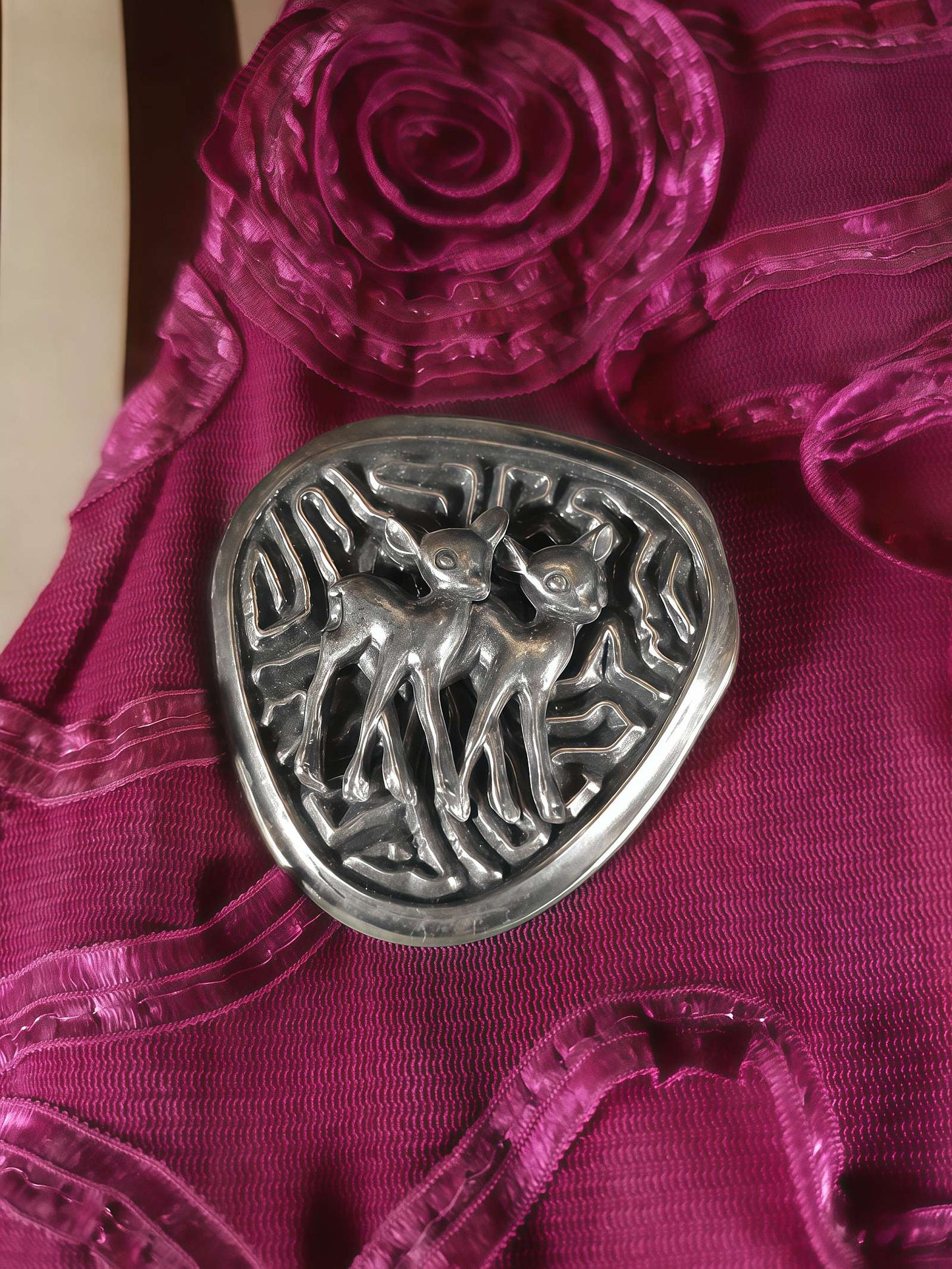 Vintage 1950s Pewter Deer Brooch Artisan Mid-Century