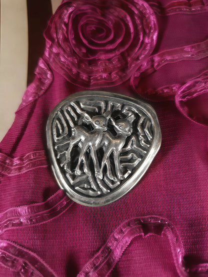 Vintage 1950s Pewter Deer Brooch Artisan Mid-Century