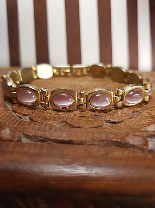 Vintage 1950s Bracelet Lilac Moonglow Mid-Century Gold-Tone MCM