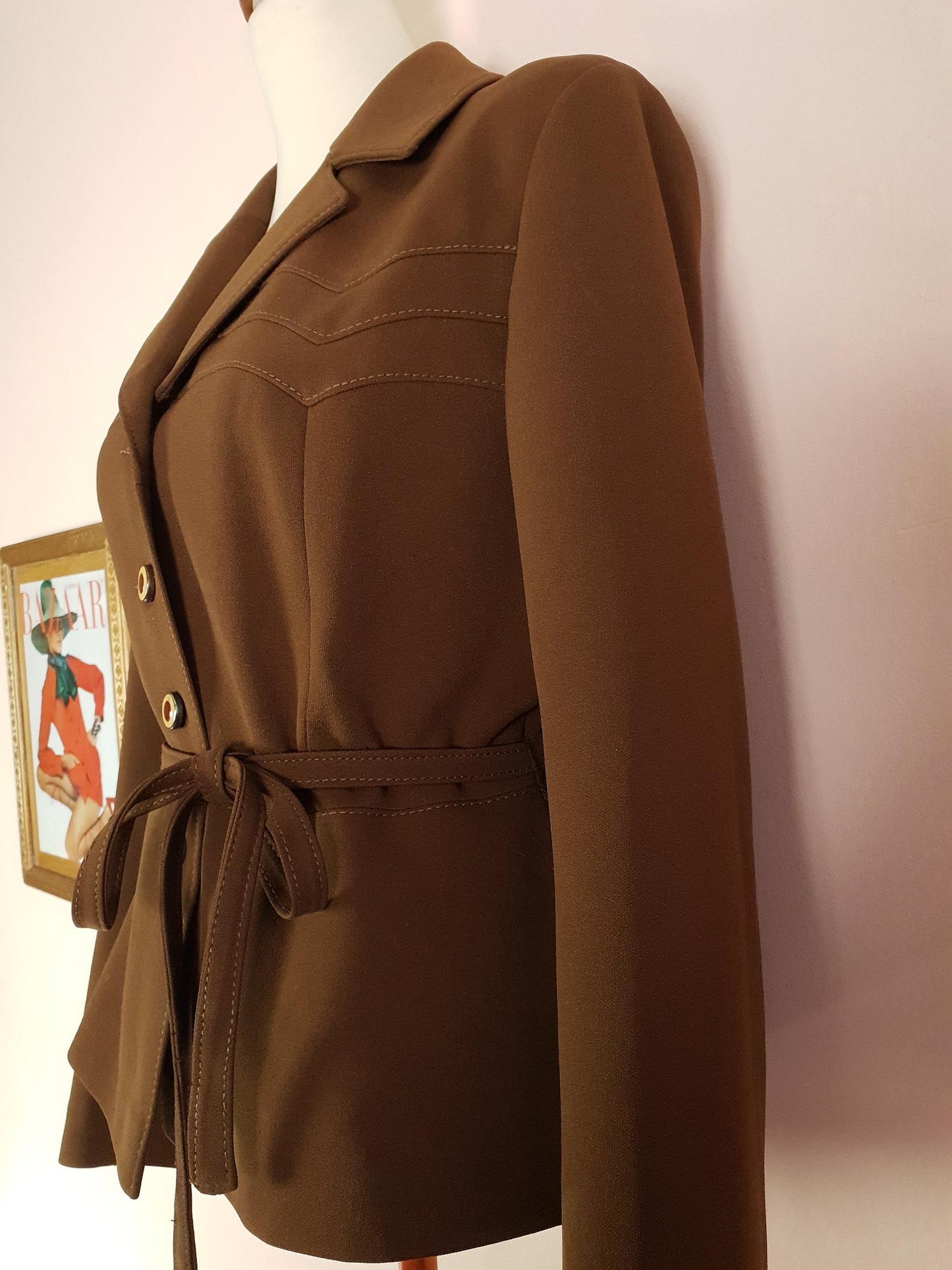 Vintage Brown Jacket 1960s Belted Blazer Oversized