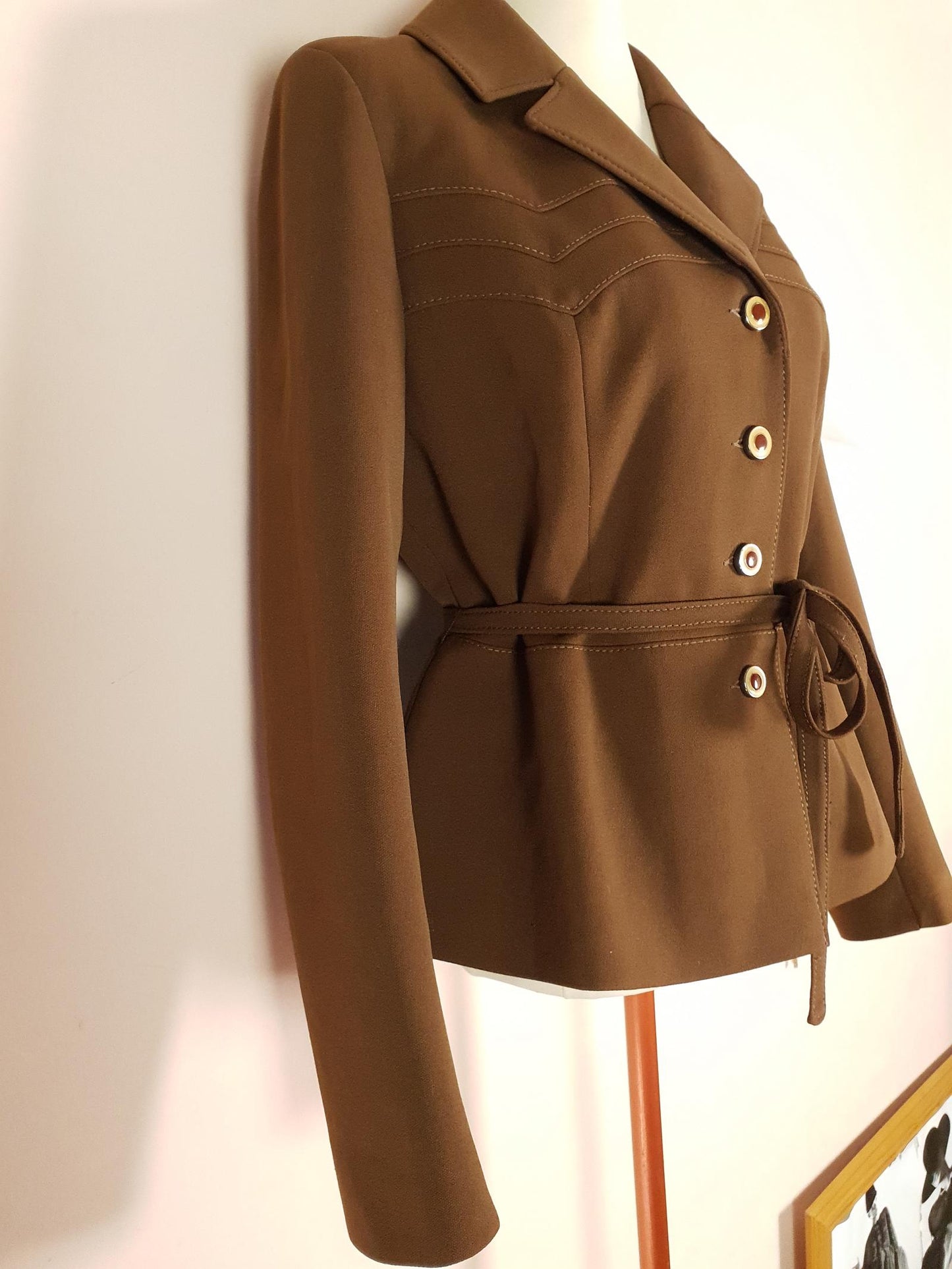 Vintage Brown Jacket 1960s Belted Blazer Oversized