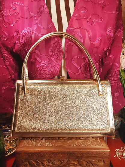 Vintage 1960s Gold Handbag Evening Bag Tote Retro