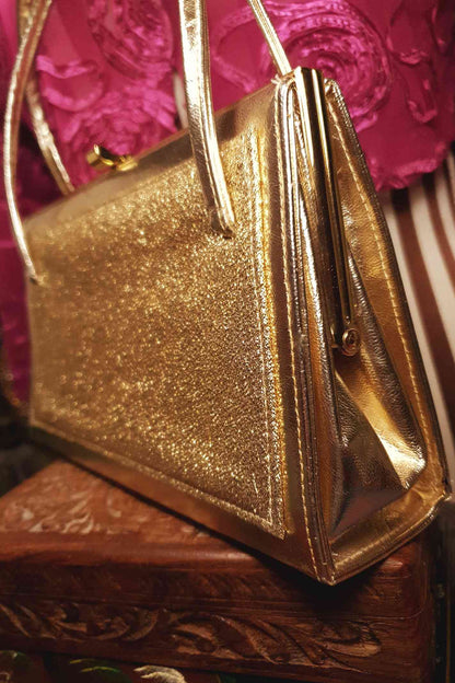 Vintage 1960s Gold Handbag Evening Bag Tote Retro