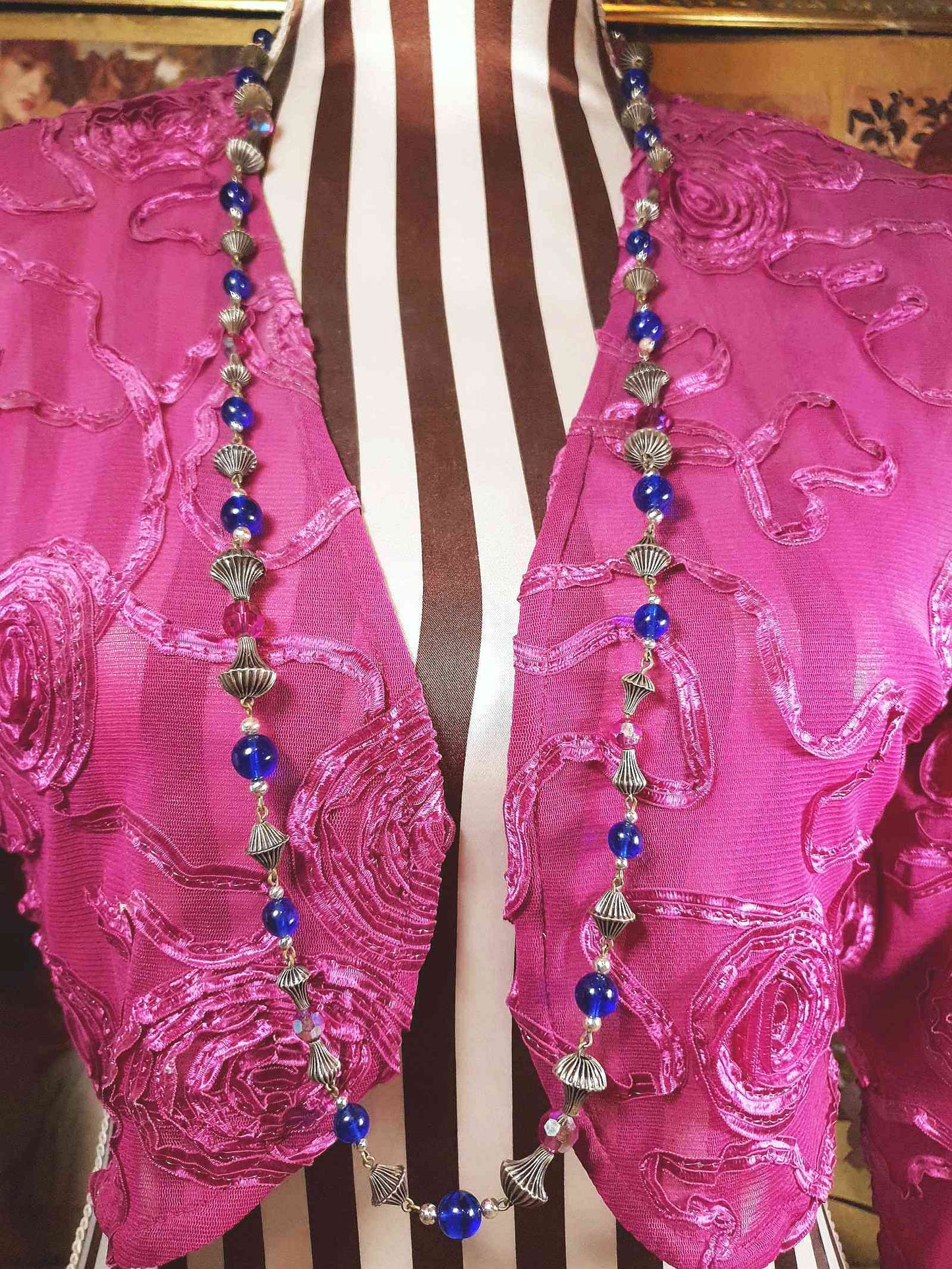 Vintage 1960s Boho Bead Necklace 38" Pink Blue Aurora Borealis AB Bohemian