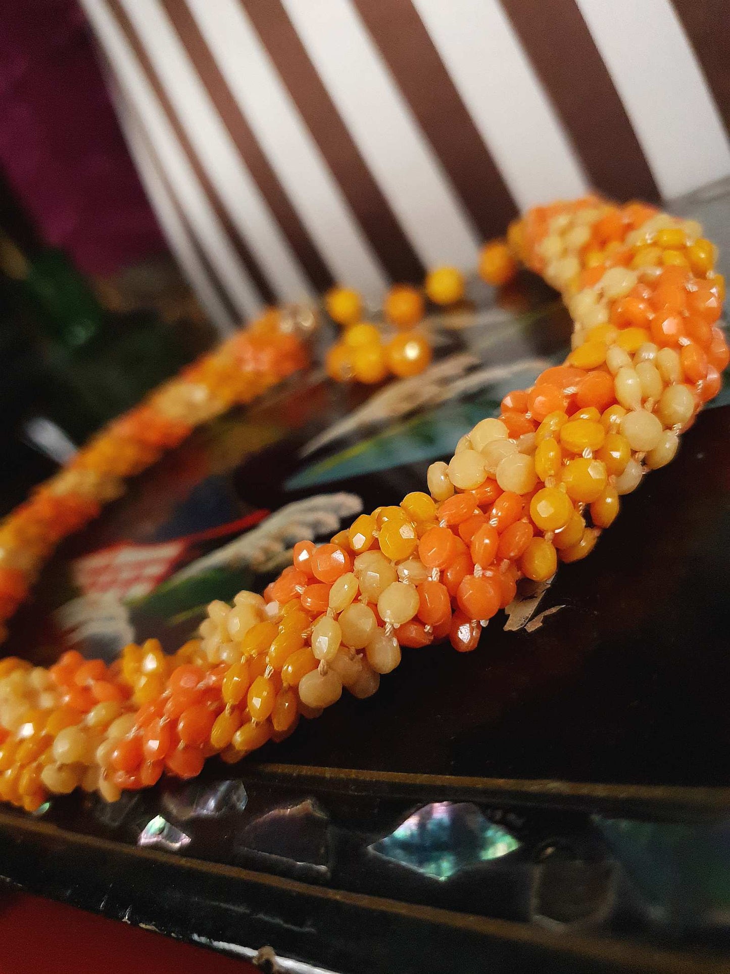 Vintage 1960s Orange Bead Necklace Choker Retro Hong Kong Signed