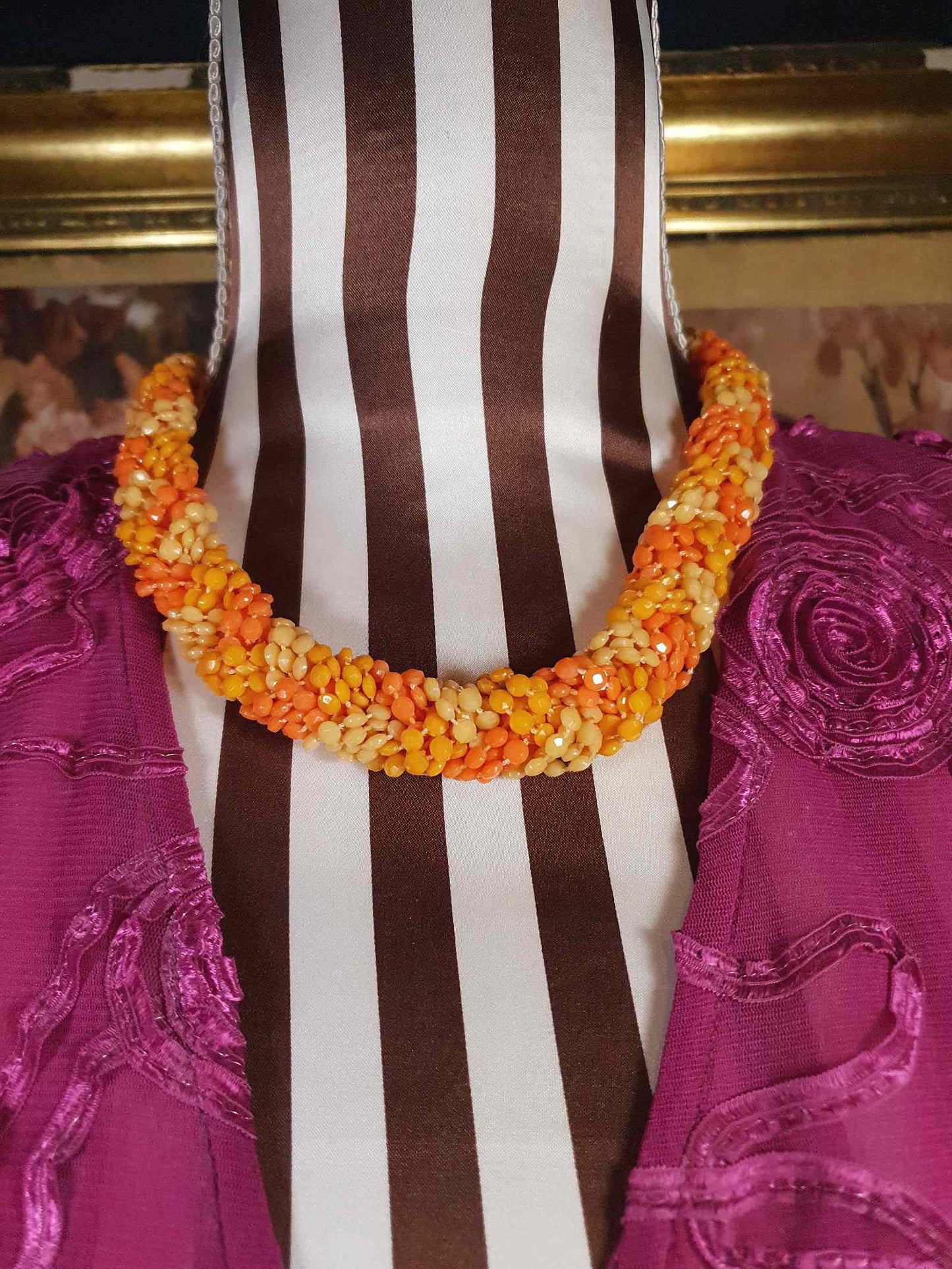 Vintage 1960s Orange Bead Necklace Choker Retro Hong Kong Signed