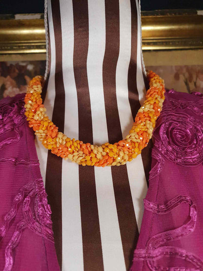 Vintage 1960s Orange Bead Necklace Choker Retro Hong Kong Signed