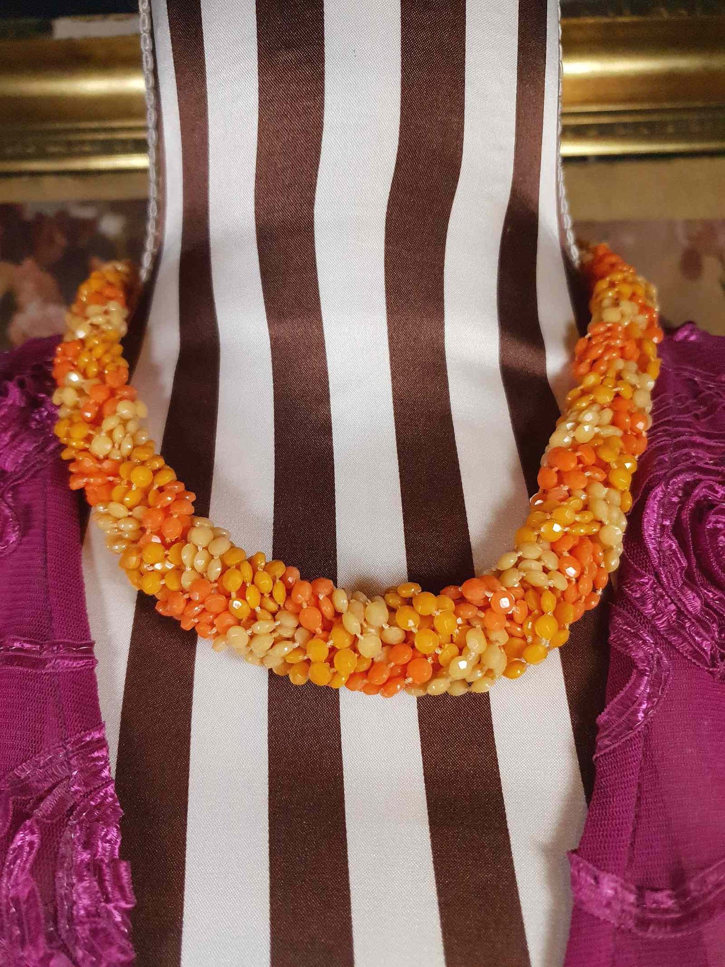 Vintage 1960s Orange Bead Necklace Choker Retro Hong Kong Signed