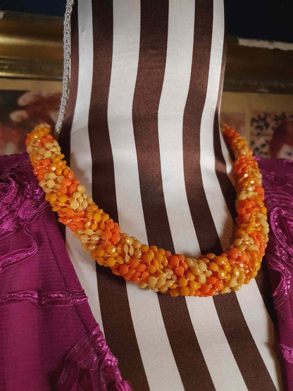 Vintage 1960s Orange Bead Necklace Choker Retro Hong Kong Signed