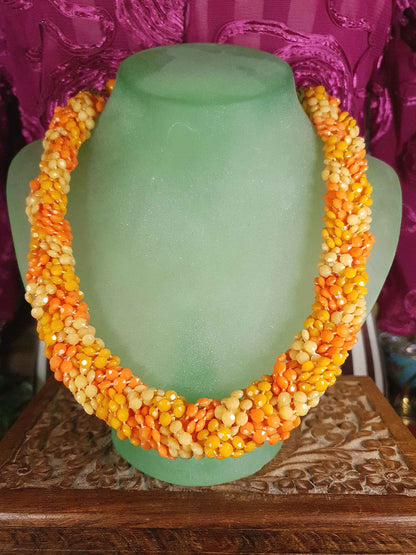 Vintage 1960s Orange Bead Necklace Choker Retro Hong Kong Signed