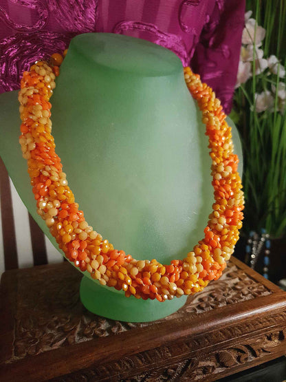 Vintage 1960s Orange Bead Necklace Choker Retro Hong Kong Signed