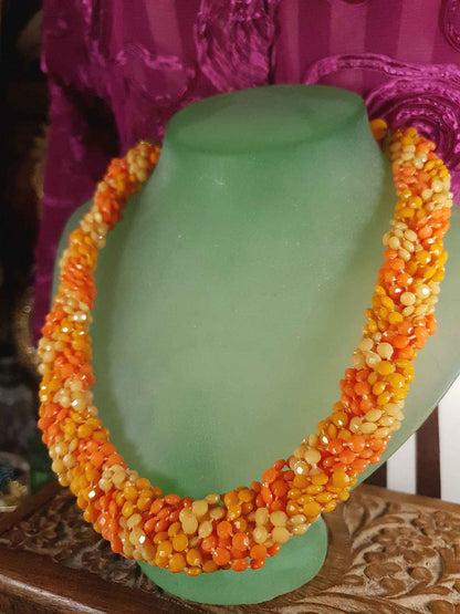 Vintage 1960s Orange Bead Necklace Choker Retro Hong Kong Signed