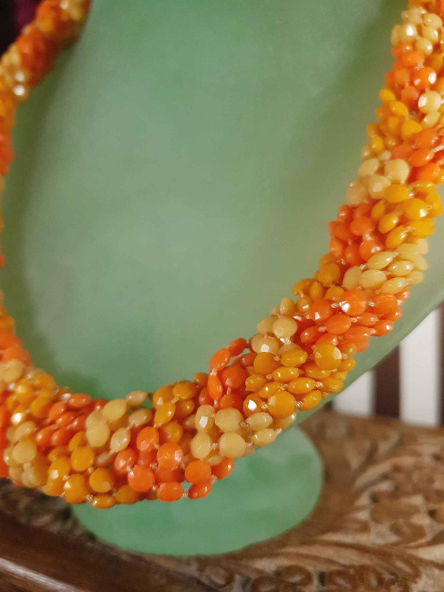Vintage 1960s Orange Bead Necklace Choker Retro Hong Kong Signed